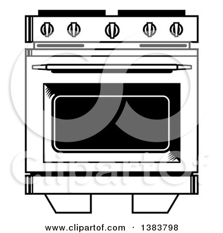 Clipart of a Black and White Vintage Kitchen Range Oven - Royalty Free Vector Illustration by Frisko