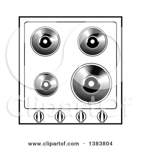 Clipart of a Black and White Kitchen Stove Hob Cook Top - Royalty Free Vector Illustration by Frisko