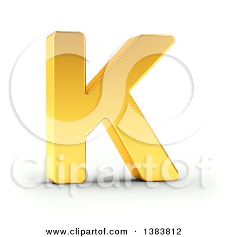 Clipart of a 3d Golden Capital Letter K, on a Shaded White Background, With Clipping Path - Royalty Free Illustration by stockillustrations
