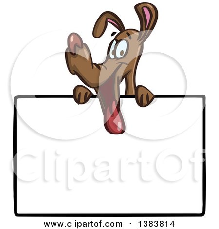 Clipart of a Cartoon Brown Dog over a Blank Sign - Royalty Free Vector Illustration by yayayoyo