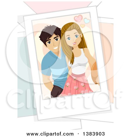 Clipart of a Selfie Portrait of a Caucasian Teenage Couple - Royalty Free Vector Illustration by BNP Design Studio
