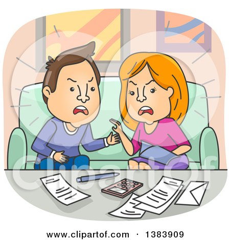 Clipart of a Cartoon Angry White Couple Fighting over Financial Problems - Royalty Free Vector Illustration by BNP Design Studio