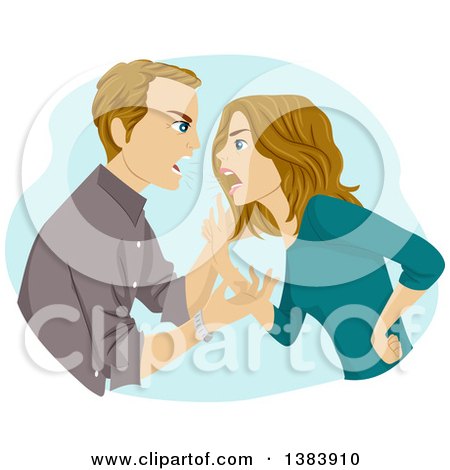 Clipart of a Mad Dirty Blond White Couple Yelling and Arguing - Royalty Free Vector Illustration by BNP Design Studio