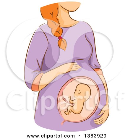 Clipart of a Sketched Red Haired White Woman in the Second Trimester of Pregnancy - Royalty Free Vector Illustration by BNP Design Studio