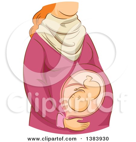 Clipart of a Sketched Red Haired White Woman in the Third Trimester of Pregnancy - Royalty Free Vector Illustration by BNP Design Studio
