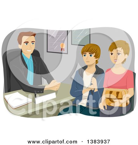 Clipart of a White Male Guidance Counselor Speaking with Am Other and Her Teenage Son - Royalty Free Vector Illustration by BNP Design Studio