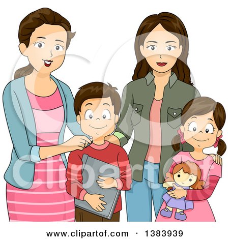 Clipart of a Group of Brunette White Mothers and Children - Royalty Free Vector Illustration by BNP Design Studio