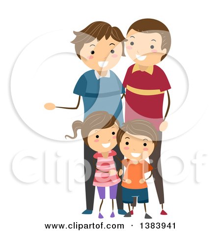 Clipart of a Happy Brunette White Family with a Son, Daughter and Two Fathers - Royalty Free Vector Illustration by BNP Design Studio