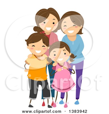 Clipart of a Happy Brunette White Family with a Son, Daughter and Two Mothers - Royalty Free Vector Illustration by BNP Design Studio