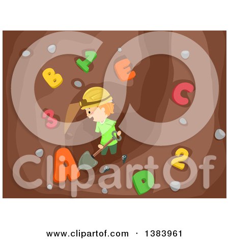 Clipart of a Happy Red Haired White Boy Digging up Numbers and Letters - Royalty Free Vector Illustration by BNP Design Studio