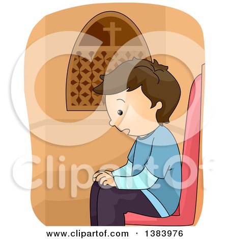 Clipart of a Brunette White Boy in a Confession Booth - Royalty Free Vector Illustration by BNP Design Studio