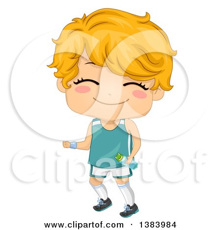 Clipart of a Happy Strawberry Blond White Boy Jogging - Royalty Free Vector Illustration by BNP Design Studio