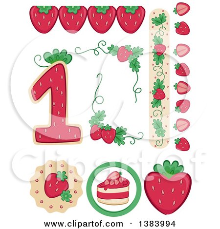 Clipart of Strawberry Themed Birthday Party Design Elements - Royalty Free Vector Illustration by BNP Design Studio