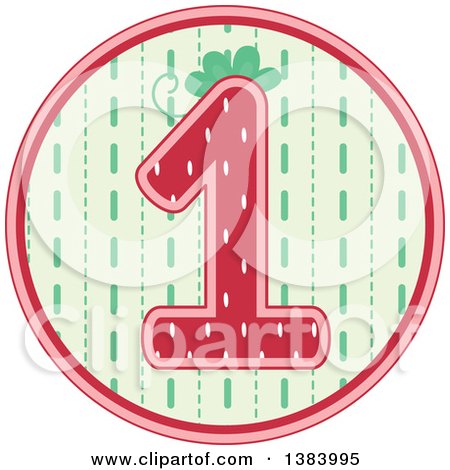 Clipart of a First Birthday Badge with a Number 1 Strawberry - Royalty Free Vector Illustration by BNP Design Studio