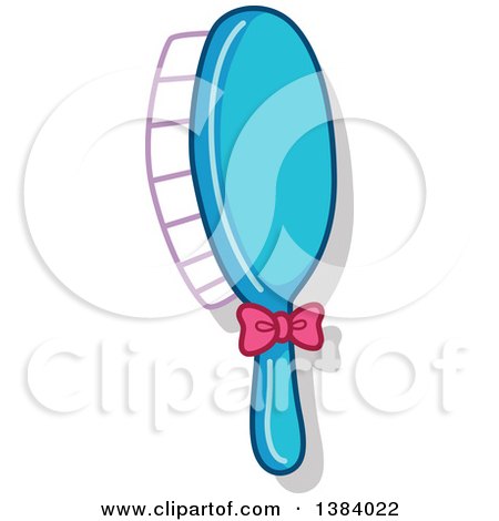 Clipart of a Blue Hairbrush with a Pink Bow - Royalty Free Vector Illustration by BNP Design Studio