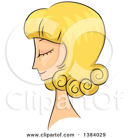 Clipart of a Sketched Blond White Woman in Profile, with Her Hair in a Short Curly 50s Style - Royalty Free Vector Illustration by BNP Design Studio