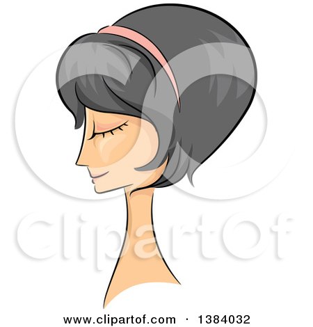 Clipart of a Sketched Asian Woman in Profile, with Her Hair in a Bob 50s Style - Royalty Free Vector Illustration by BNP Design Studio