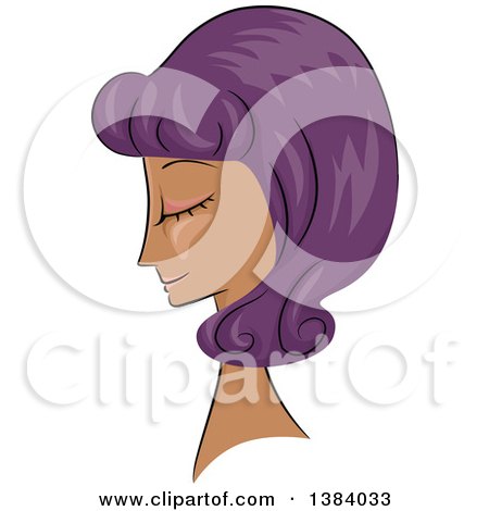 Clipart of a Sketched Black Woman in Profile, with Her Hair in a Purple 50s Style - Royalty Free Vector Illustration by BNP Design Studio