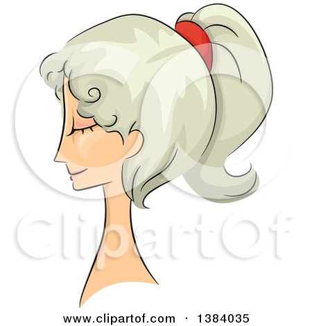 Clipart of a Sketched Senior White Woman in Profile, with Her Hair in a 50s Style Pony Tail - Royalty Free Vector Illustration by BNP Design Studio