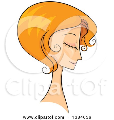 Clipart of a Sketched Red Haired White Woman in Profile, with Her Hair in a Short 50s Style - Royalty Free Vector Illustration by BNP Design Studio