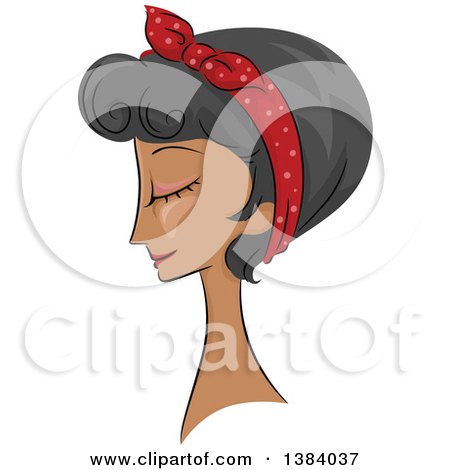 Clipart of a Sketched Black Woman in Profile, with Her Hair in a Short 50s Style - Royalty Free Vector Illustration by BNP Design Studio