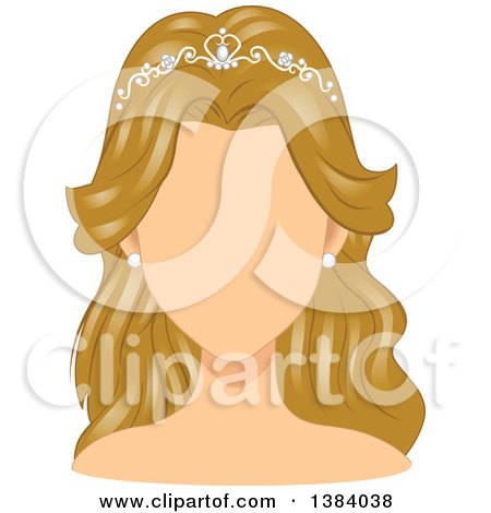 Clipart of a Faceless Blond White Woman or Mannequin Wearing a Bridal Tiara - Royalty Free Vector Illustration by BNP Design Studio