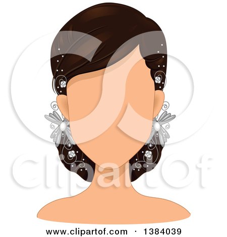 Clipart of a Faceless Brunette White Woman or Mannequin Wearing Accessories in Her Hair - Royalty Free Vector Illustration by BNP Design Studio