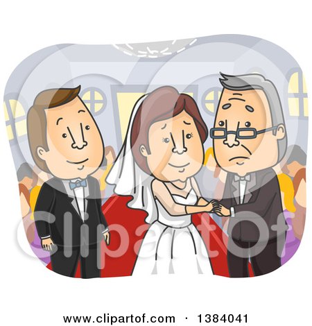 Clipart of an Emotional Father Giving His Daughter Away on Her Wedding Day - Royalty Free Vector Illustration by BNP Design Studio