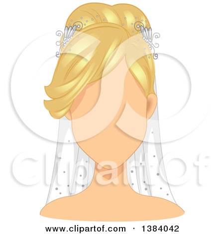 Clipart of a Faceless Blond White Woman or Mannequin Wearing a Bridal Veil - Royalty Free Vector Illustration by BNP Design Studio
