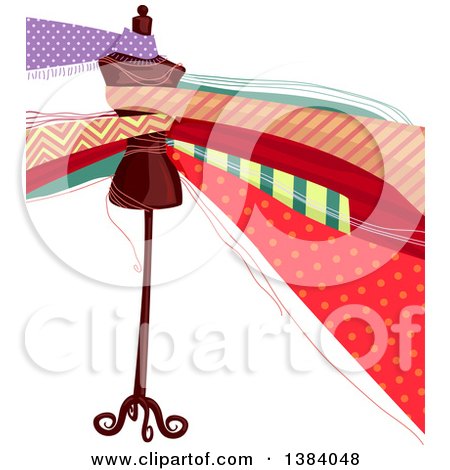 Clipart of a Mannequin Draped in Textile Prints - Royalty Free Vector Illustration by BNP Design Studio