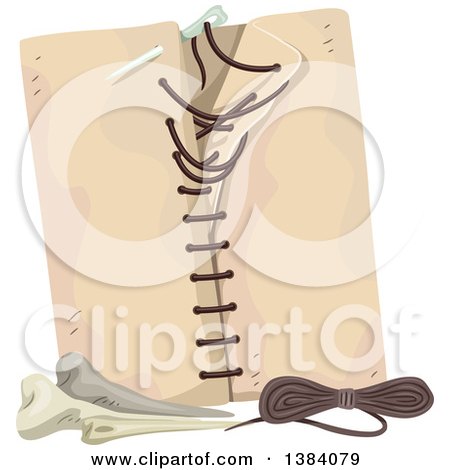 Clipart of a Caveman Sewing Kit with Needle Bones and Thread Binding a Book - Royalty Free Vector Illustration by BNP Design Studio