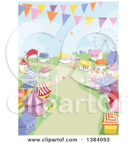 Clipart of a Theme Park Landscape with Booths, Rides and Banners - Royalty Free Vector Illustration by BNP Design Studio