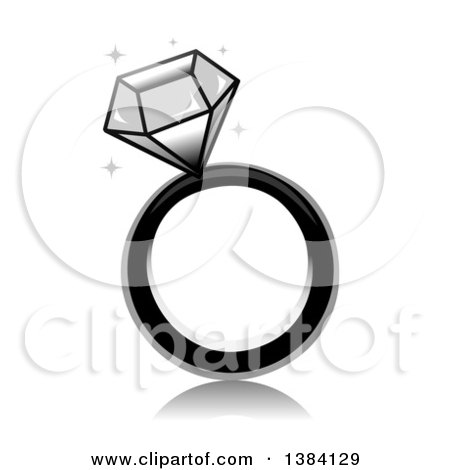 Clipart of a Grayscale Sparkly Diamond Ring - Royalty Free Vector Illustration by BNP Design Studio