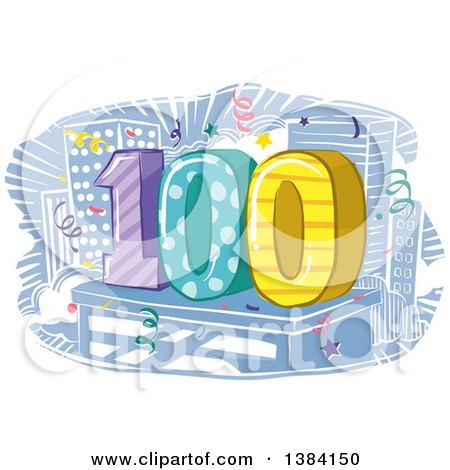 Clipart of a One Hundredth Anniversary or Birthday Design with Number 100 and City Buildings - Royalty Free Vector Illustration by BNP Design Studio