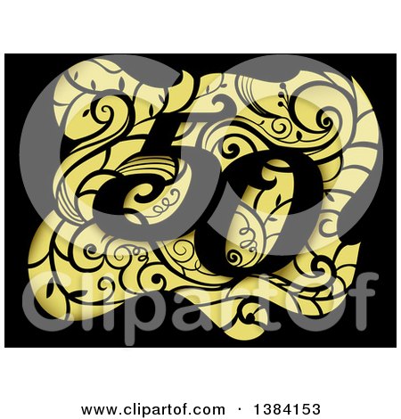 Clipart of a Fiftieth Anniversary or Birthday Design with Number 50 over Floral Paper Cutout - Royalty Free Vector Illustration by BNP Design Studio