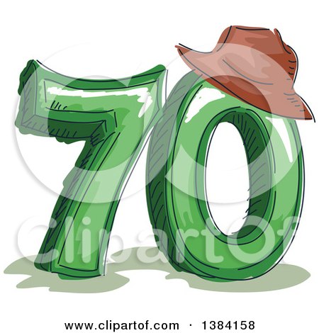 Clipart of a Sketched Seventieth Anniversary or Birthday Design with Number 70 and a Hat - Royalty Free Vector Illustration by BNP Design Studio
