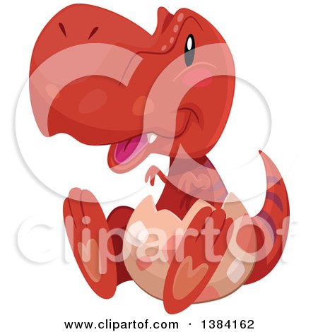Clipart of a Cute Red Baby Tyrannosaurus Rex Dinosaur Hatching - Royalty Free Vector Illustration by BNP Design Studio