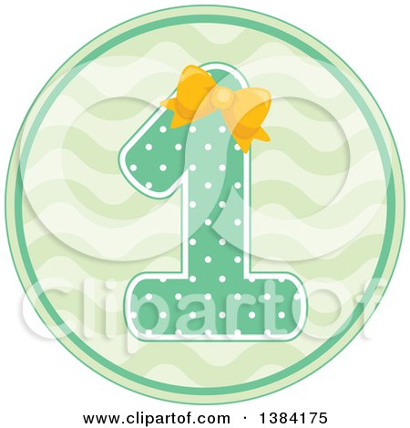 Clipart of a First Birthday Badge with a Number 1 in Polka Dots over Waves - Royalty Free Vector Illustration by BNP Design Studio