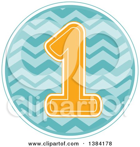 Clipart of a First Birthday Badge with a Number 1 over Waves - Royalty Free Vector Illustration by BNP Design Studio