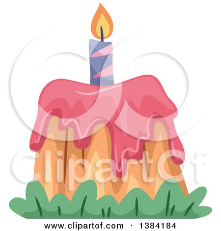 Clipart of a Pink Volcano Themed First Birthday Cake - Royalty Free Vector Illustration by BNP Design Studio