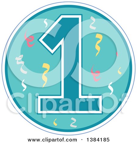 Clipart of a First Birthday Badge with a Number One and Confetti - Royalty Free Vector Illustration by BNP Design Studio