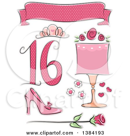 Clipart of Sweet Sixteen Birthday Themed Design Elements - Royalty Free Vector Illustration by BNP Design Studio