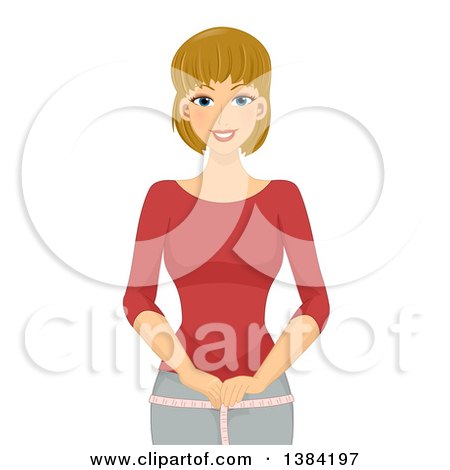 Clipart of a Happy Blond White Woman Measuring Her Hips - Royalty Free Vector Illustration by BNP Design Studio