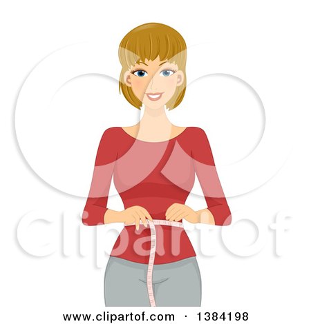 Clipart of a Happy Blond White Woman Measuring Her Waist - Royalty Free Vector Illustration by BNP Design Studio