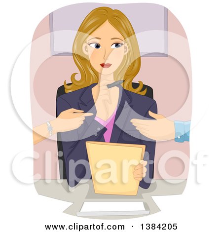 Clipart of a Blond White Female Mediator Listening to Arguing Clients - Royalty Free Vector Illustration by BNP Design Studio