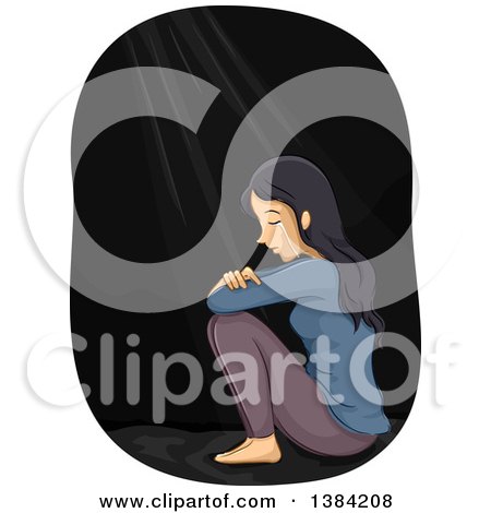 Clipart of a Depressed Woman Crying in the Dark - Royalty Free Vector Illustration by BNP Design Studio