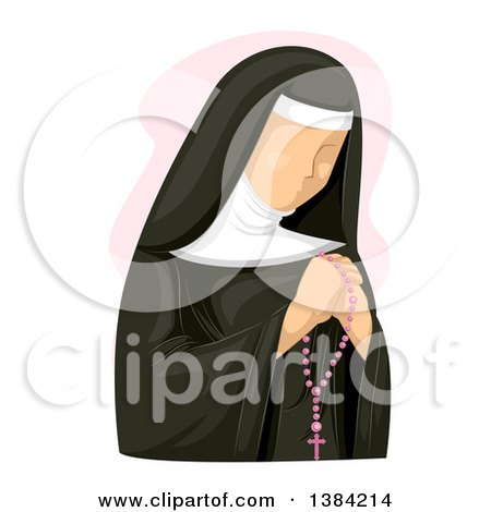 Clipart of a Faceless Caucasian Nun Holding a Rosary and Praying - Royalty Free Vector Illustration by BNP Design Studio