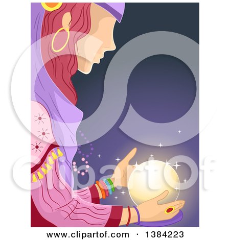 Clipart of a Gypsy Woman Looking at a Glowing Crystal Ball - Royalty Free Vector Illustration by BNP Design Studio