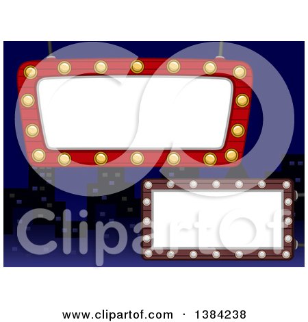 Clipart of Lightbulb Framed Blank Signs over a Dark City - Royalty Free Vector Illustration by BNP Design Studio