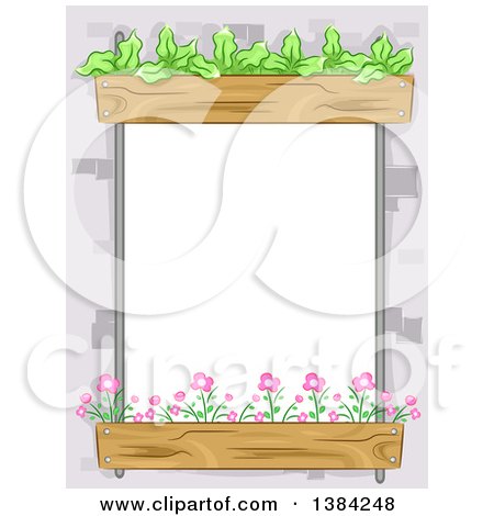 Clipart of a Frame Border of Flower and Lettuce Beds Around a Window - Royalty Free Vector Illustration by BNP Design Studio
